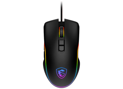 Mouse Gaming MSI Forge GM300 vista frontal con iluminación RGB activada