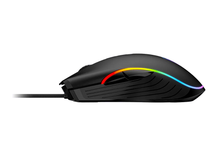 Mouse Gaming MSI Forge GM300 vista trasera con cable USB y sensor óptico