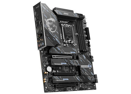 Tarjeta madre MSI Z890 Gaming Plus WiFi vista diagonal mostrando disipadores de calor