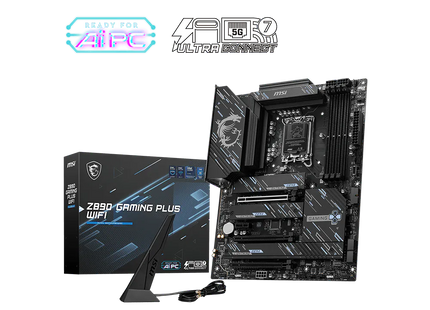 Motherboard MSI Z890 Gaming Plus WiFi mostrando conectores PCIe y slots DDR5