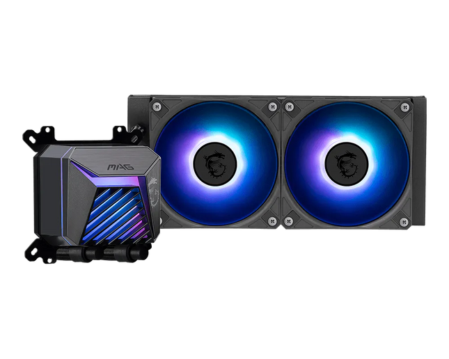Radiador MSI CoreLiquid A15 240mm con ventiladores duales instalados vista lateral