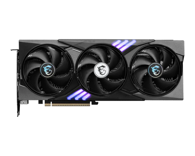 Tarjeta de video MSI GeForce RTX 5060 Ti GAMING TRIO OC vista frontal con triple ventilador