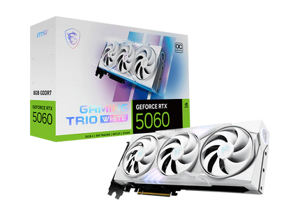 Tarjeta de video RTX 5060 MSI Gaming Trio vista lateral mostrando puertos de conexión