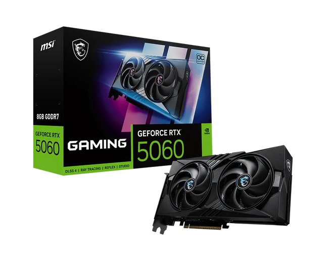 Tarjeta video MSI RTX 5060 vista lateral mostrando conectores de poder