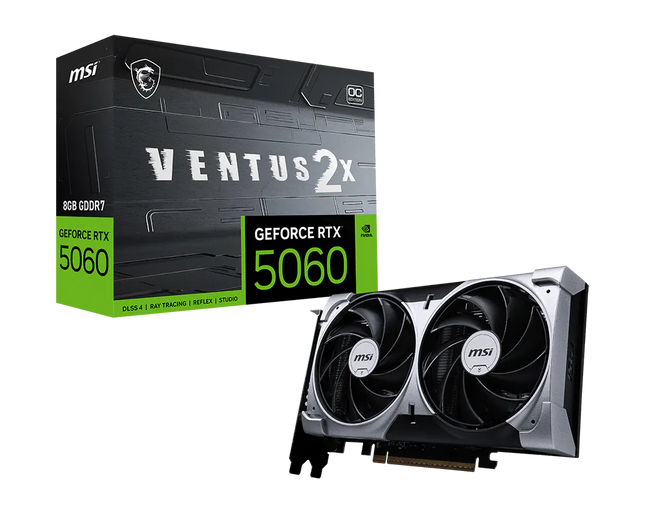 Tarjeta video MSI RTX 5060 Ventus vista lateral mostrando conectores