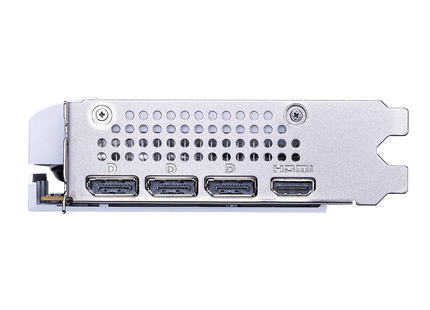 Tarjeta video MSI RTX 5060 Ventus 2X OC White vista en ángulo mostrando diseño completo