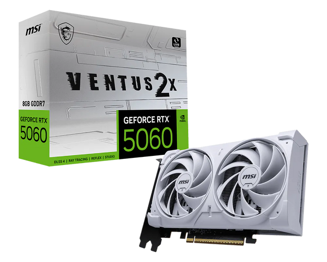 MSI GeForce RTX 5060 Ventus 2X OC White perfil lateral mostrando conectores de alimentación