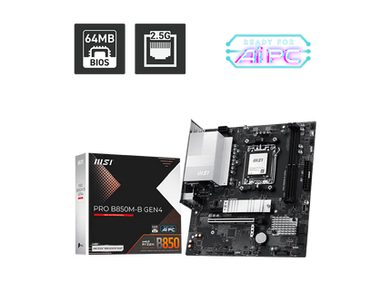 Vista diagonal tarjeta madre MSI B850M formato Micro-ATX
