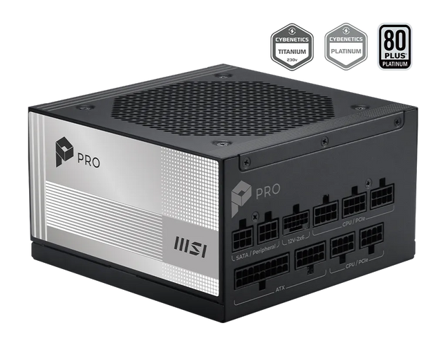 MSI PRO A1000PL PCIE5 fuente de poder vista frontal