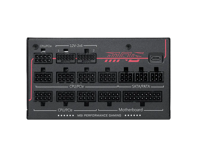 MSI MPG Ai1600TS PCIE5 fuente de poder vista lateral