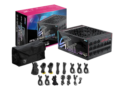 MSI MPG Ai1600TS PCIE5 fuente de poder detalle ventilador