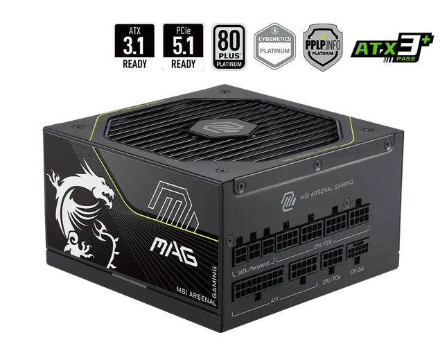 MSI MAG A1000PLS PCIE5 fuente de poder vista frontal