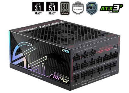 MSI MPG Ai1600TS PCIE5 fuente de poder vista frontal