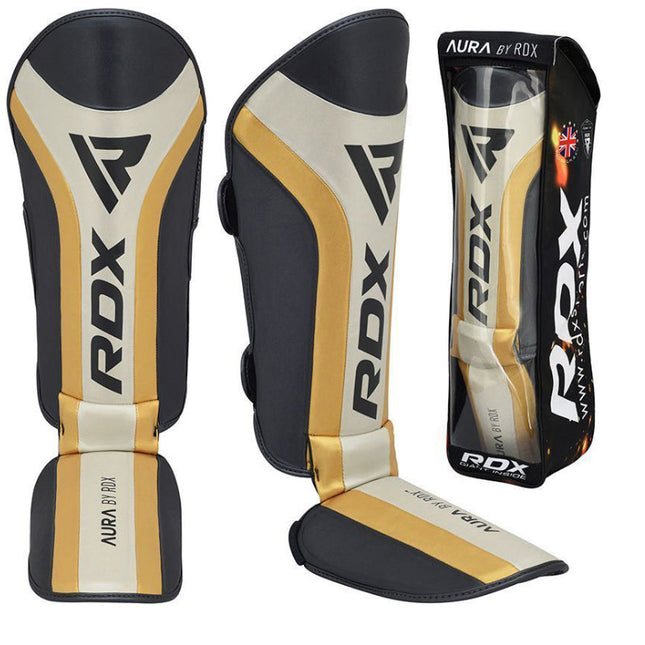 RDX Espinilleras Aura Dorado T17 - vista frontal