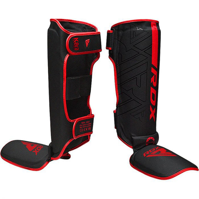 RDX Espinilleras con Empeine MMA Negro/Rojo F6 Kara - vista frontal
