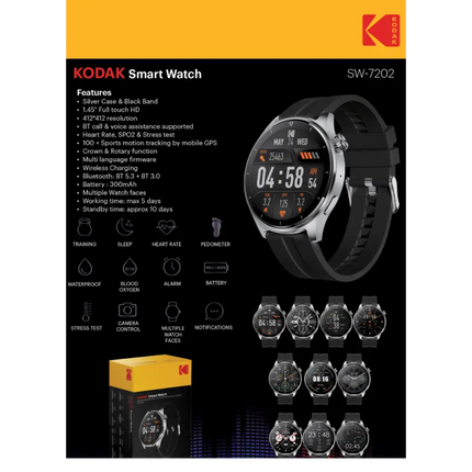 Kodak reloj inteligente SW7202 plateado 1,45" full touch