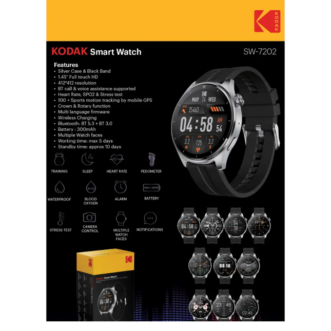 Kodak reloj inteligente SW7202 plateado 1,45" full touch