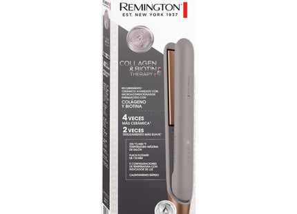 Plancha Alisadora Remington Collagen & Biotin Therapy S31A-110F | Placas Cerámicas Avanzadas | 5 Niveles de Temperatura | Calentamiento Rápido 15s | Cierre de Seguridad