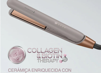 Plancha Alisadora Remington Collagen & Biotin Therapy S31A-110F | Placas Cerámicas Avanzadas | 5 Niveles de Temperatura | Calentamiento Rápido 15s | Cierre de Seguridad