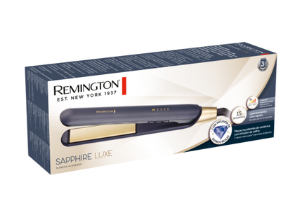 Alisadora Remington Sapphire Luxe S5805-110F | Cerámica Avanzada con Zafiros Reales | 230 °C | Control Digital | Azul Marino Champagne