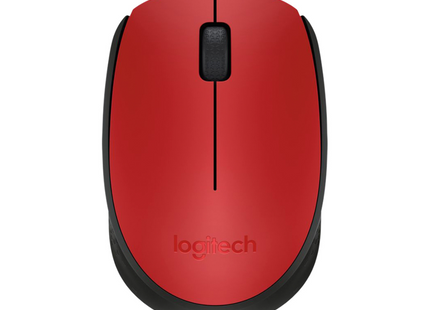 Mouse Logitech M170 inalámbrico negro y rojo vista frontal con receptor USB