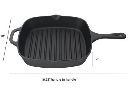 JIMBEAN sartén grill cuadrado de hierro fundido 26cm - vista superior con relieve
