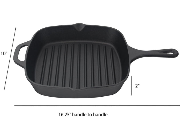 JIMBEAN sartén grill cuadrado de hierro fundido 26cm - vista superior con relieve
