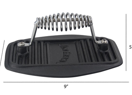JIMBEAN prensa de hierro fundido para carne - vista de la superficie con relieve