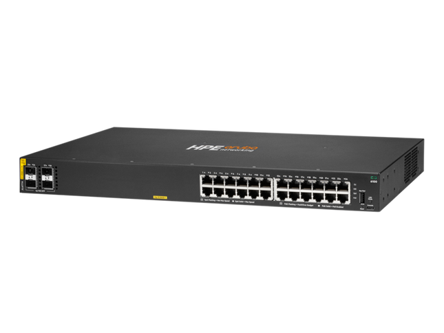 Aruba Switch CX 6100 24G Class4 PoE 4SFP+ 370W - vista de puertos