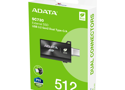 Disco Duro Externo SSD ADATA SC730 | 512GB | USB 3.2 | USB-C y USB-A | 600MB/s | CACTI