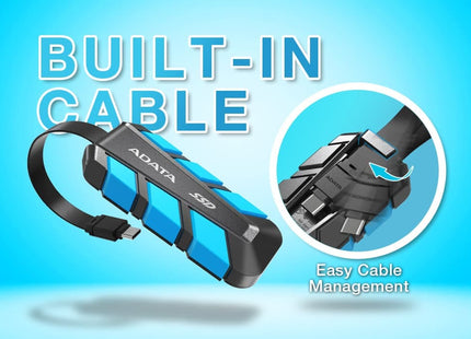 Disco Duro Externo Sólido ADATA SC740 | 1TB | USB 3.2 Gen2 | 1,050/1,000 MB/s | Resistente a Golpes | Cable USB-C Integrado