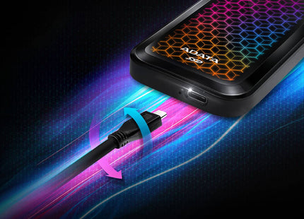 Disco Duro Externo Sólido ADATA SE770G | 1TB | USB 3.2 Gen2 | RGB | Lectura 1000 MB/s | Escritura 800 MB/s | ASE770G-1TU32G2-CBK