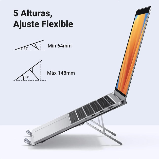 Base laptop UGREEN LP451 vista lateral mostrando altura ajustable