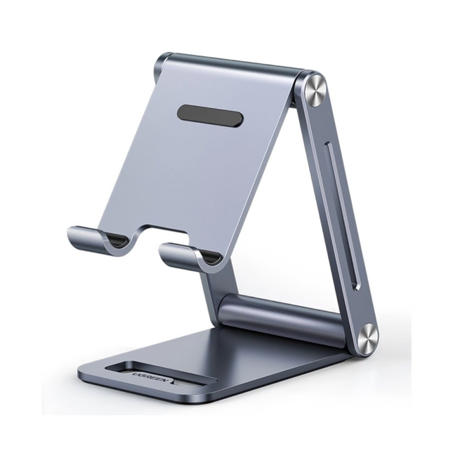 Soporte celular UGREEN LP263 plateado vista frontal con smartphone