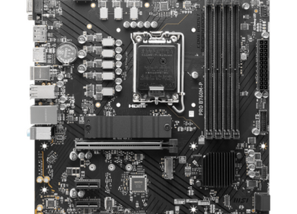 Tarjeta madre MSI PRO B760M-P vista frontal con socket LGA 1700 y slots DDR5