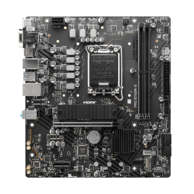 Vista frontal completa de la Tarjeta Madre MSI PRO B760M-G con socket LGA 1700