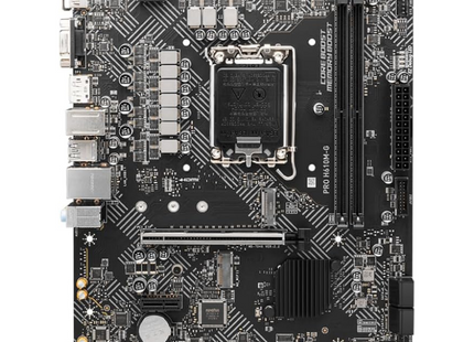 Vista frontal completa de la tarjeta madre MSI PRO H610M-G DDR5 formato Micro ATX