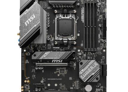 Tarjeta madre MSI B650 Gaming Plus WiFi vista frontal completa con socket AM5