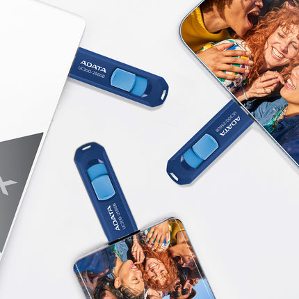 Memoria USB ADATA UC300 | 128GB | USB 3.2 | Tipo-C | Azul | Diseño sin tapa