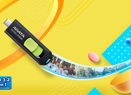Memoria USB ADATA UC300 | 32GB | USB 3.2 Gen 1 Tipo-C | Hasta 100 MB/s | Diseño Retráctil | Negro/Verde | ACHO-UC300-32G-RBK/GN