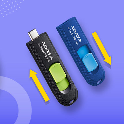 Memoria USB ADATA UC300 | 32GB | USB 3.2 Gen 1 Tipo-C | Hasta 100 MB/s | Diseño Retráctil | Negro/Verde | ACHO-UC300-32G-RBK/GN