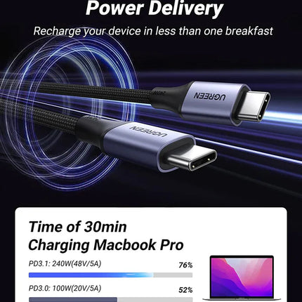 Cable UGREEN US316 | USB-C Trenzado | 2m | Carga Rápida | Negro