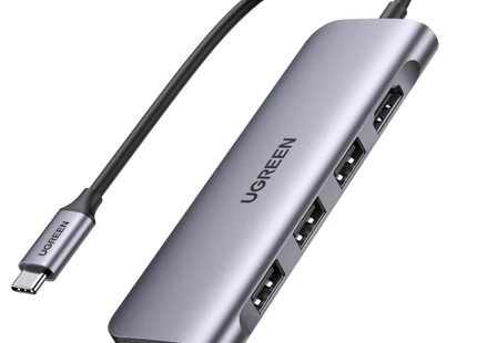 Hub USB C UGREEN CM511 color plata con 6 puertos vista frontal
