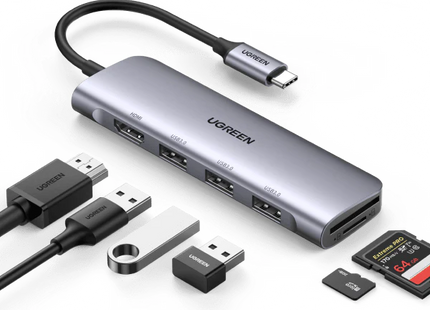 Conectores del Hub UGREEN CM511 mostrando puerto HDMI y USB 3.0
