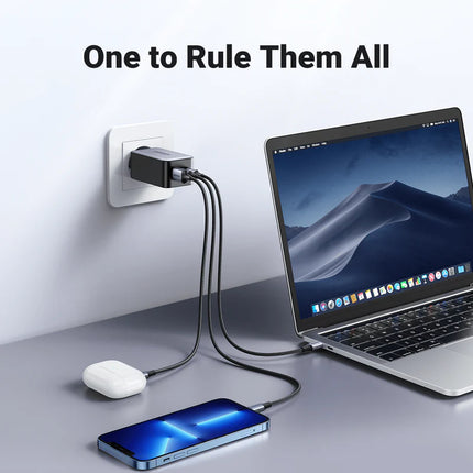 Cargador UGREEN CD244 | 2 Puertos USB-C + 1 USB-A | Carga Rápida 65W | Gris/Negro