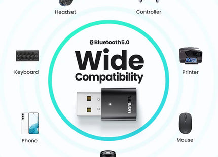 Adaptador Bluetooth UGREEN CM390 vista superior con indicador LED