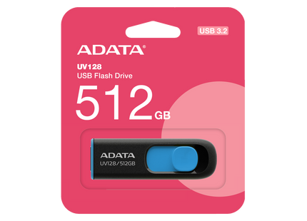 Memoria USB ADATA AUV128 | 512GB | USB 3.2 | Negro-Azul | Compacta