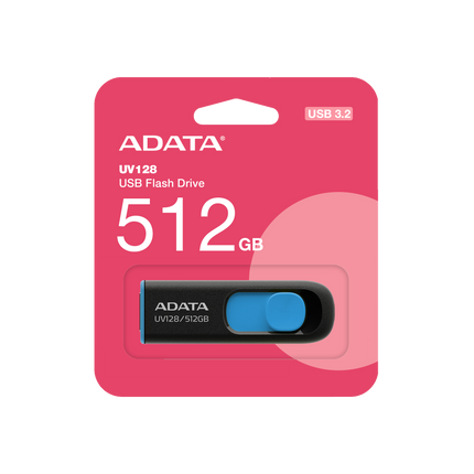 Memoria USB ADATA AUV128 | 512GB | USB 3.2 | Negro-Azul | Compacta