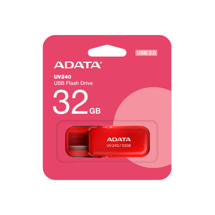 Memoria USB ADATA UV240 | 32GB | USB 2.0 | Rojo | Diseño retráctil