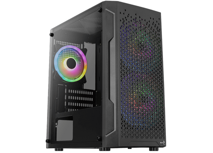 Case Gaming AeroCool Trinity Mini-G-BK-V3 | Mini Torre | Panel Lateral de Vidrio Templado | 2 Ventiladores RGB 140mm | 1 Ventilador RGB 120mm